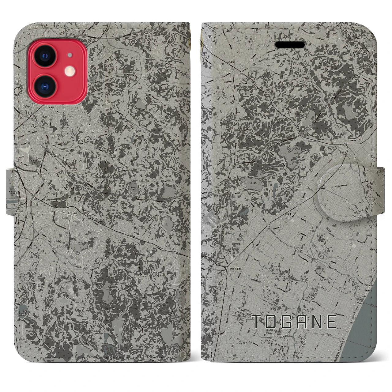 【東金(千葉県)】地図柄iPhoneケース(手帳タイプ)モノトーン・iPhone 11 用