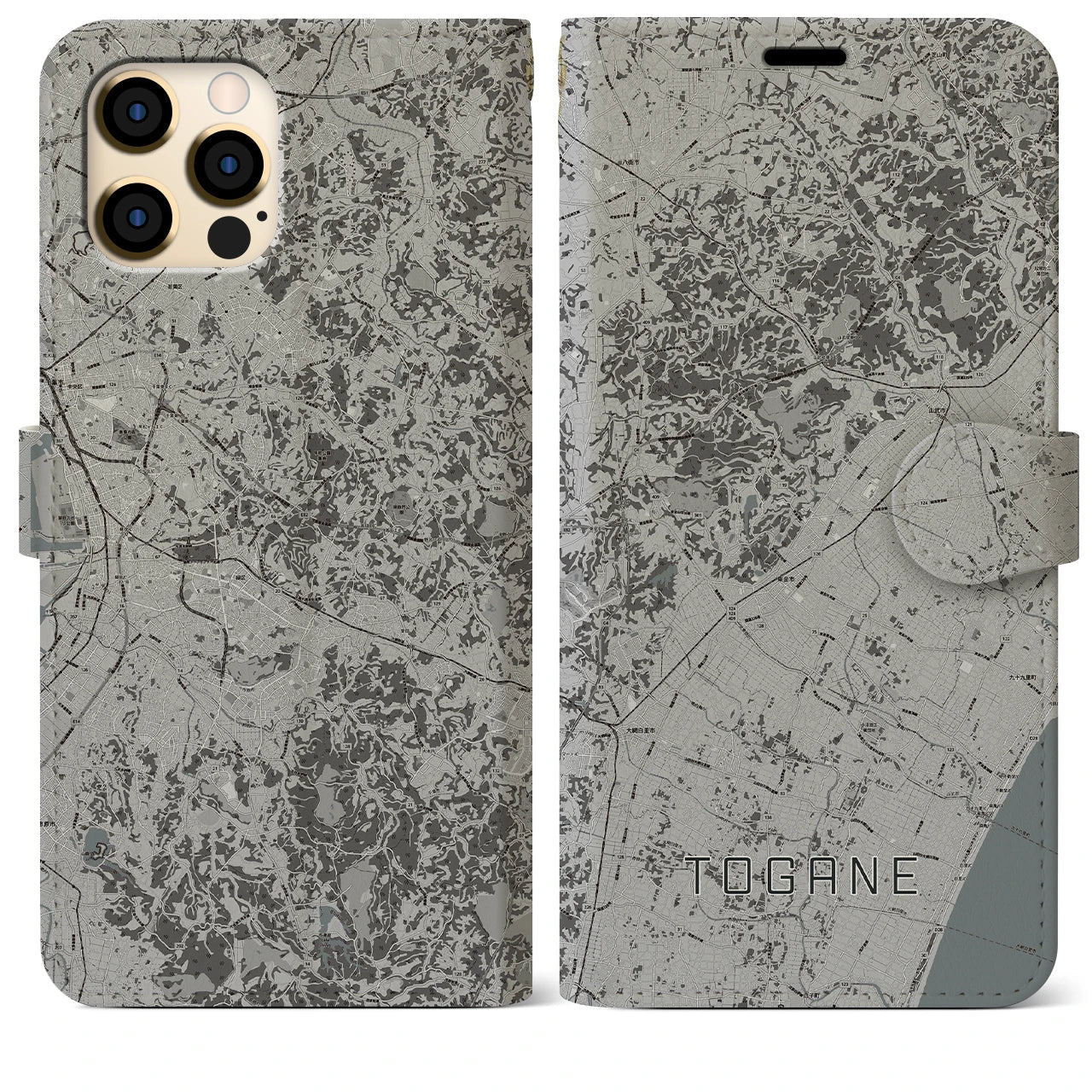 【東金(千葉県)】地図柄iPhoneケース(手帳タイプ)モノトーン・iPhone 12 Pro Max 用