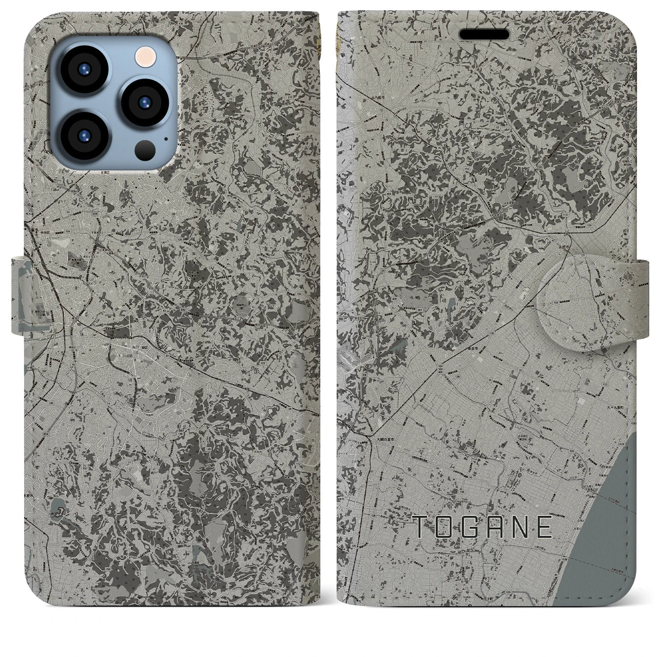 【東金(千葉県)】地図柄iPhoneケース(手帳タイプ)モノトーン・iPhone 13 Pro Max 用