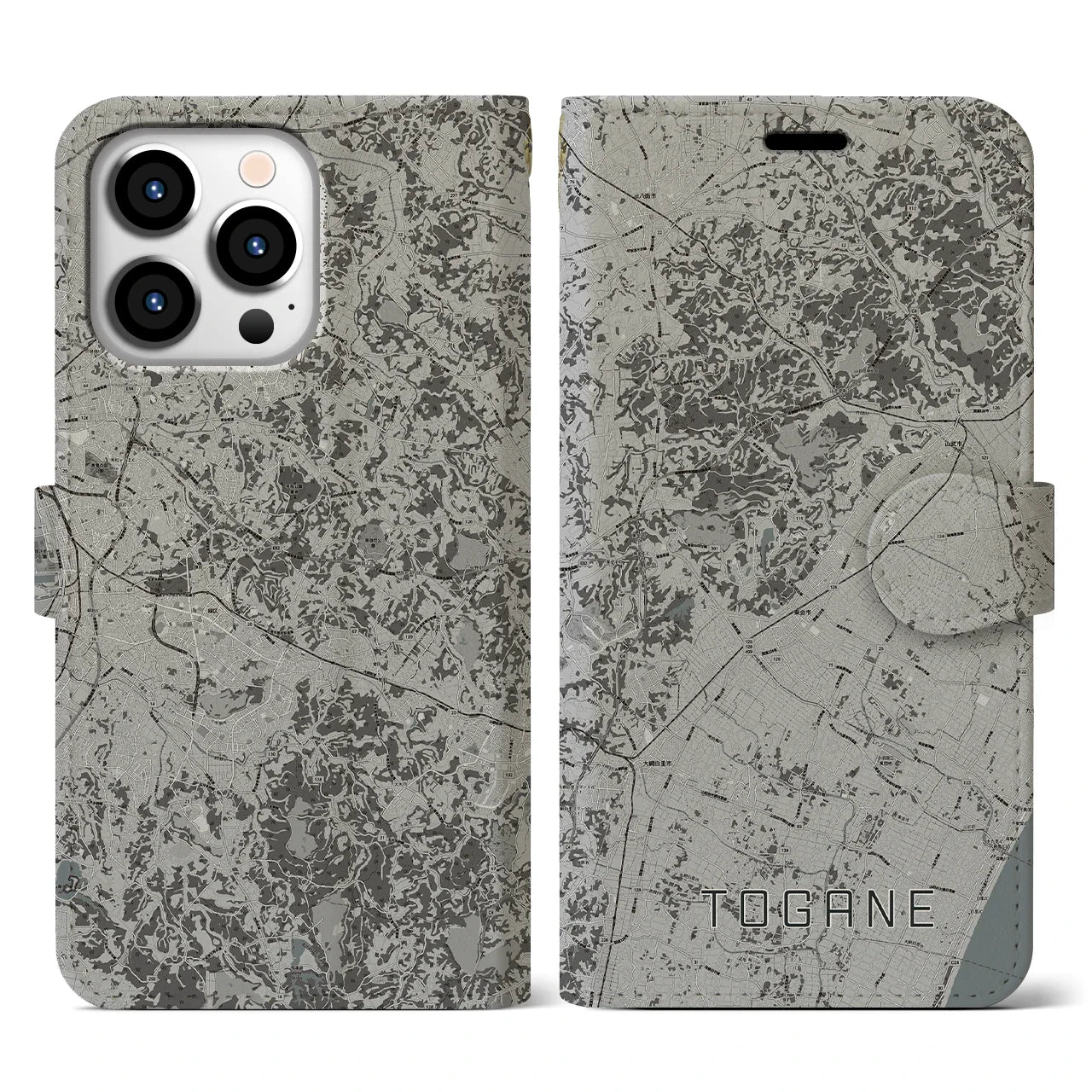 【東金(千葉県)】地図柄iPhoneケース(手帳タイプ)モノトーン・iPhone 13 Pro 用