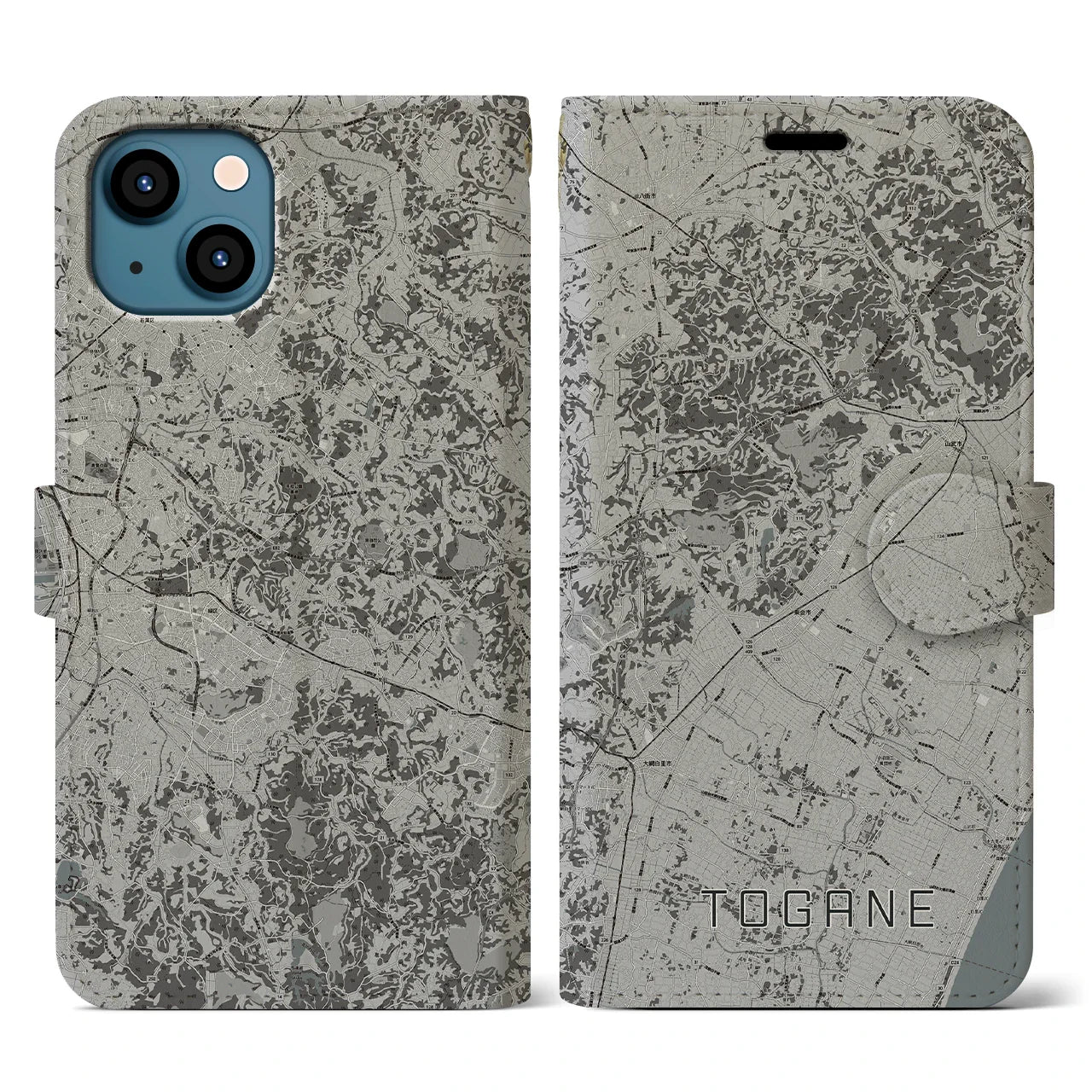 【東金(千葉県)】地図柄iPhoneケース(手帳タイプ)モノトーン・iPhone 13 用