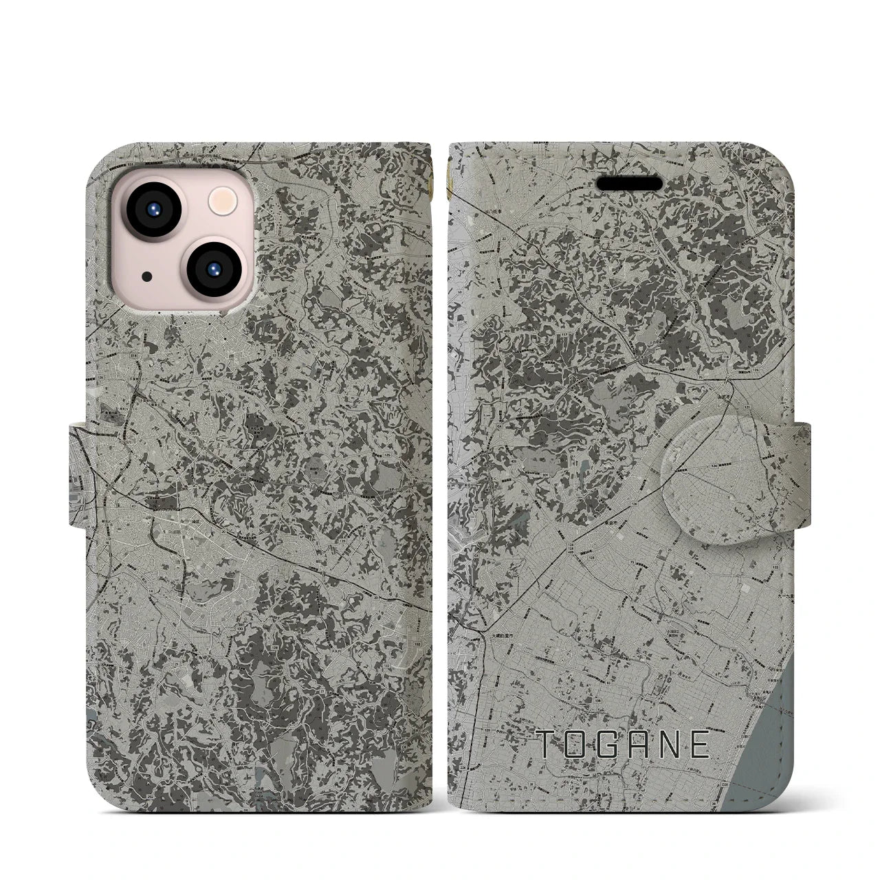 【東金(千葉県)】地図柄iPhoneケース(手帳タイプ)モノトーン・iPhone 13 mini 用