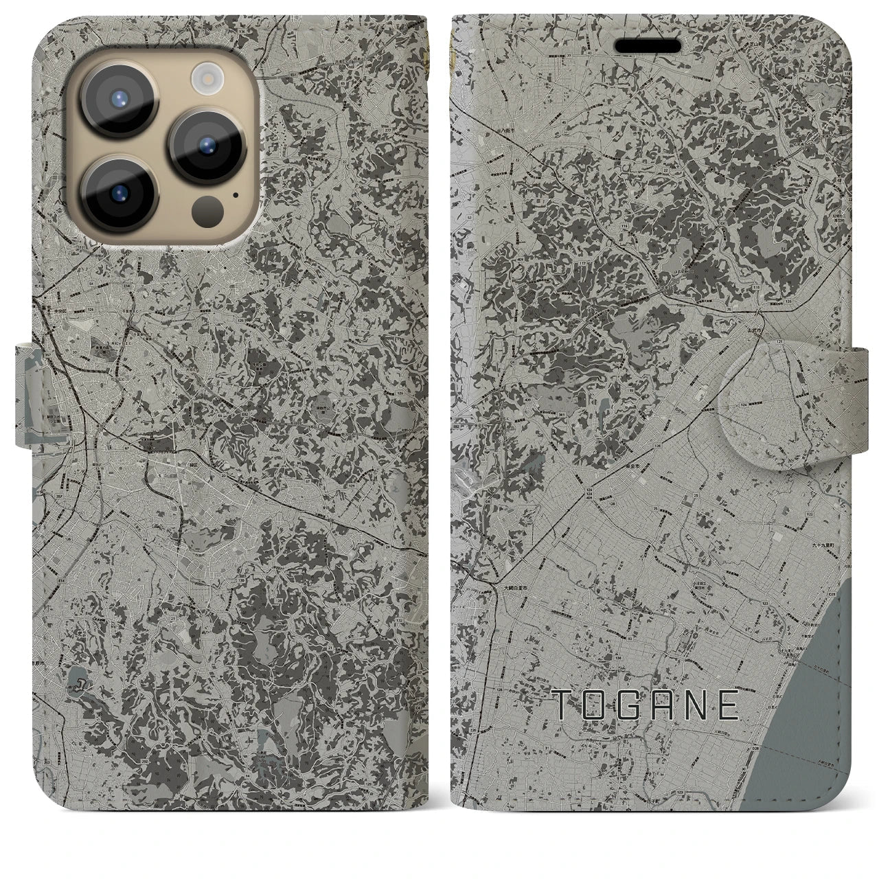 【東金(千葉県)】地図柄iPhoneケース(手帳タイプ)モノトーン・iPhone 14 Pro Max 用