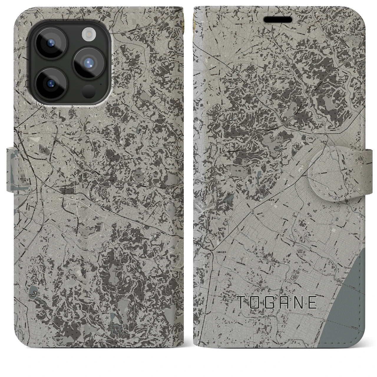 【東金(千葉県)】地図柄iPhoneケース(手帳タイプ)モノトーン・iPhone 15 Pro Max 用