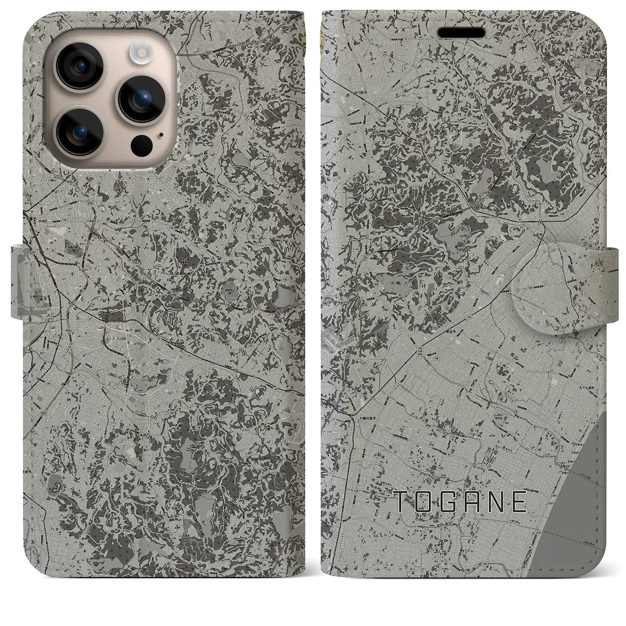 【東金(千葉県)】地図柄iPhoneケース(手帳タイプ)モノトーン・iPhone 16 Plus 用