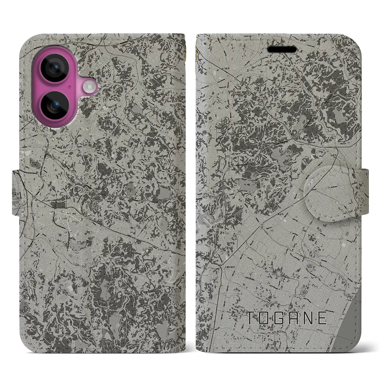 【東金(千葉県)】地図柄iPhoneケース(手帳タイプ)モノトーン・iPhone 16 Pro 用