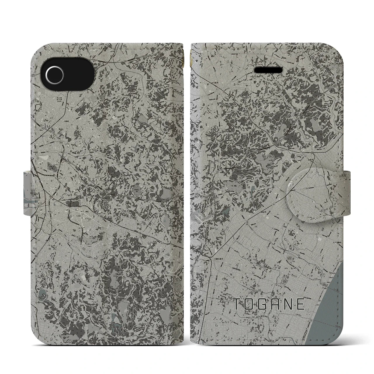 【東金(千葉県)】地図柄iPhoneケース(手帳タイプ)モノトーン・iPhone SE(第3 / 第2世代) / 8 / 7 / 6s / 6 用