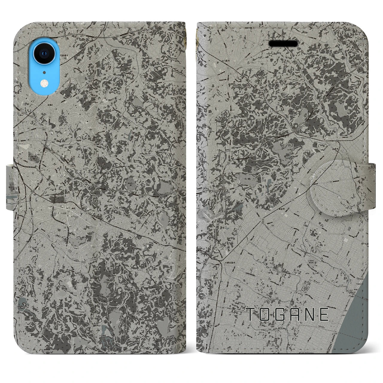 【東金(千葉県)】地図柄iPhoneケース(手帳タイプ)モノトーン・iPhone XR 用