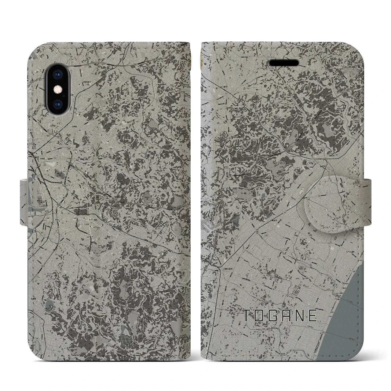 【東金(千葉県)】地図柄iPhoneケース(手帳タイプ)モノトーン・iPhone XS / X 用