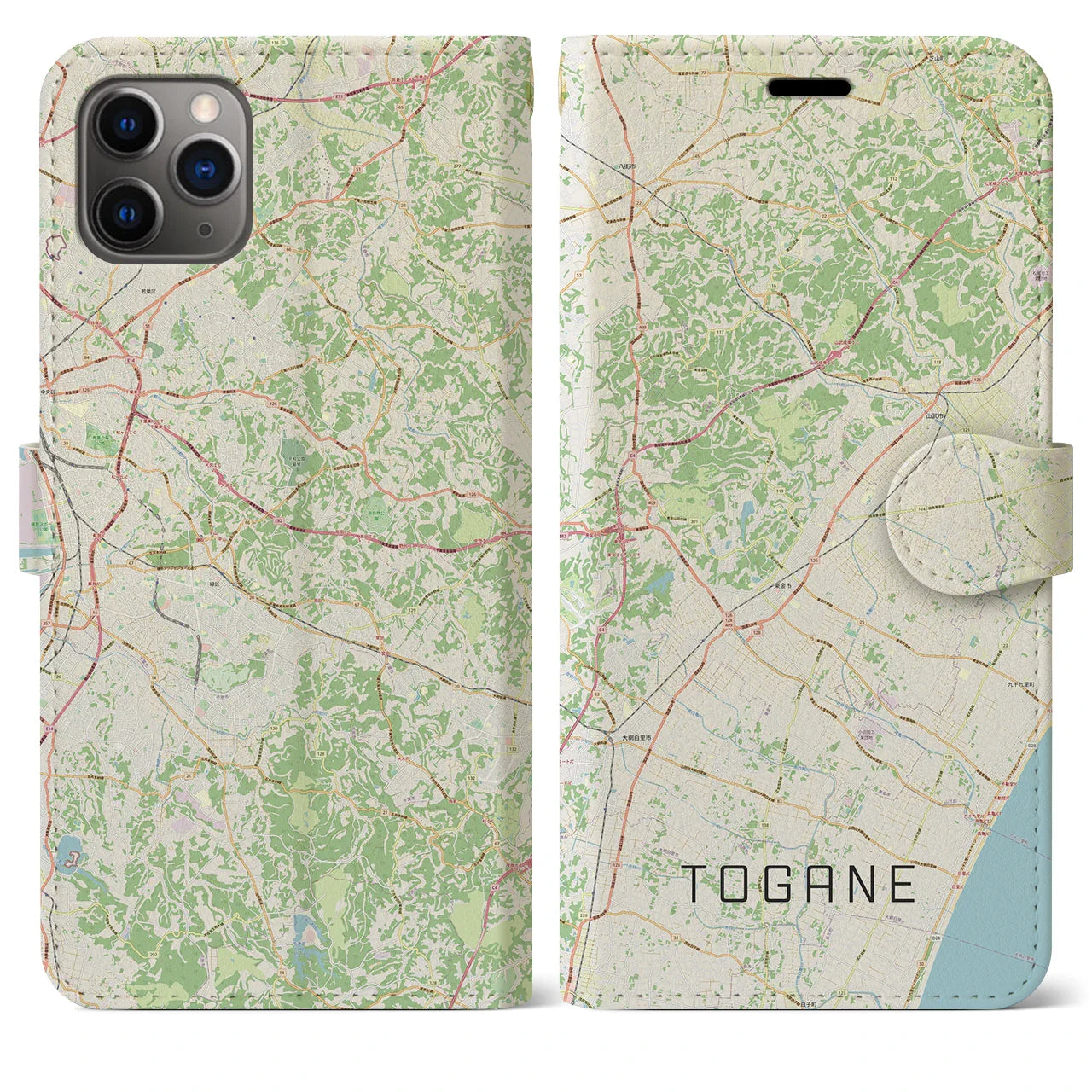 【東金(千葉県)】地図柄iPhoneケース(手帳タイプ)ナチュラル・iPhone 11 Pro Max 用
