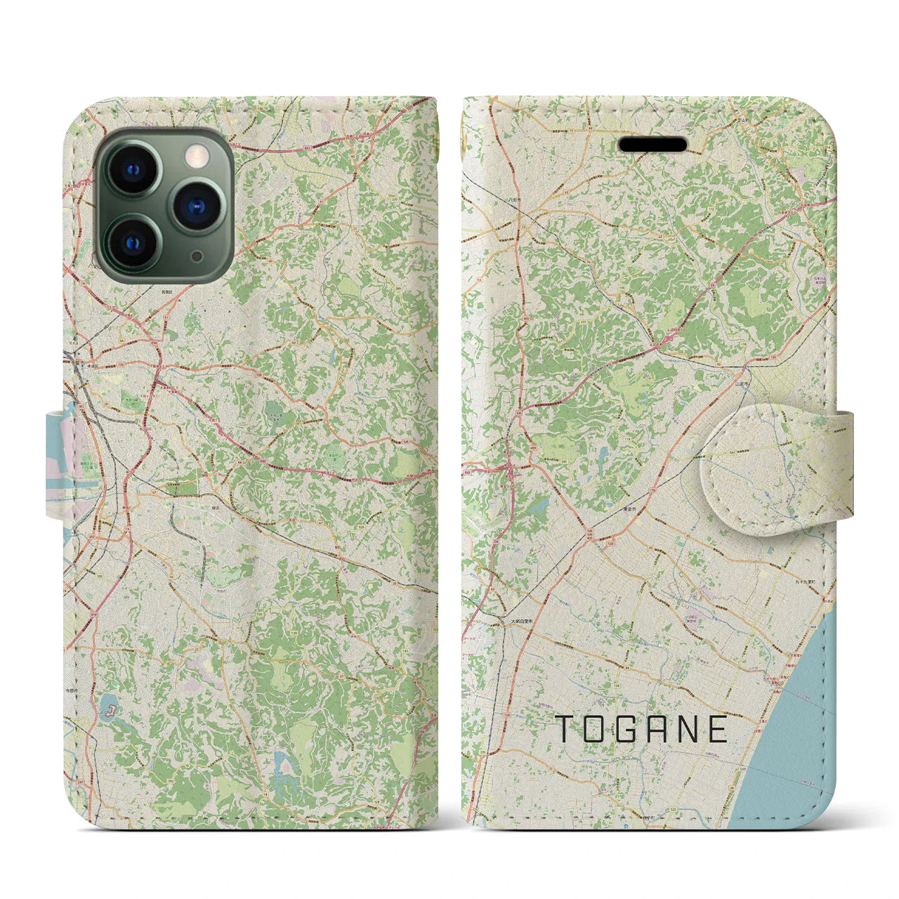 【東金(千葉県)】地図柄iPhoneケース(手帳タイプ)ナチュラル・iPhone 11 Pro 用