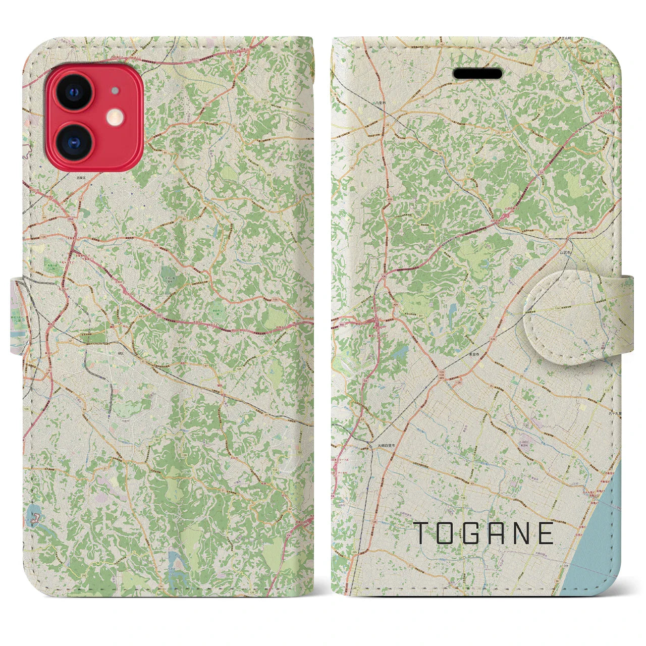 【東金(千葉県)】地図柄iPhoneケース(手帳タイプ)ナチュラル・iPhone 11 用