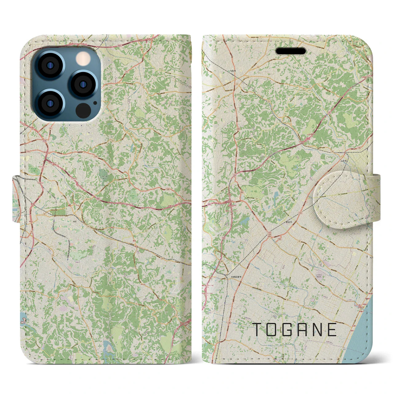 【東金(千葉県)】地図柄iPhoneケース(手帳タイプ)ナチュラル・iPhone 12 / 12 Pro 用