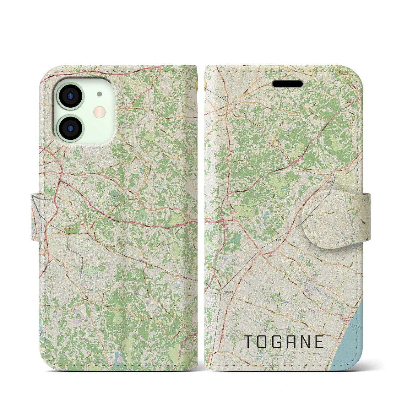 【東金(千葉県)】地図柄iPhoneケース(手帳タイプ)ナチュラル・iPhone 12 mini 用