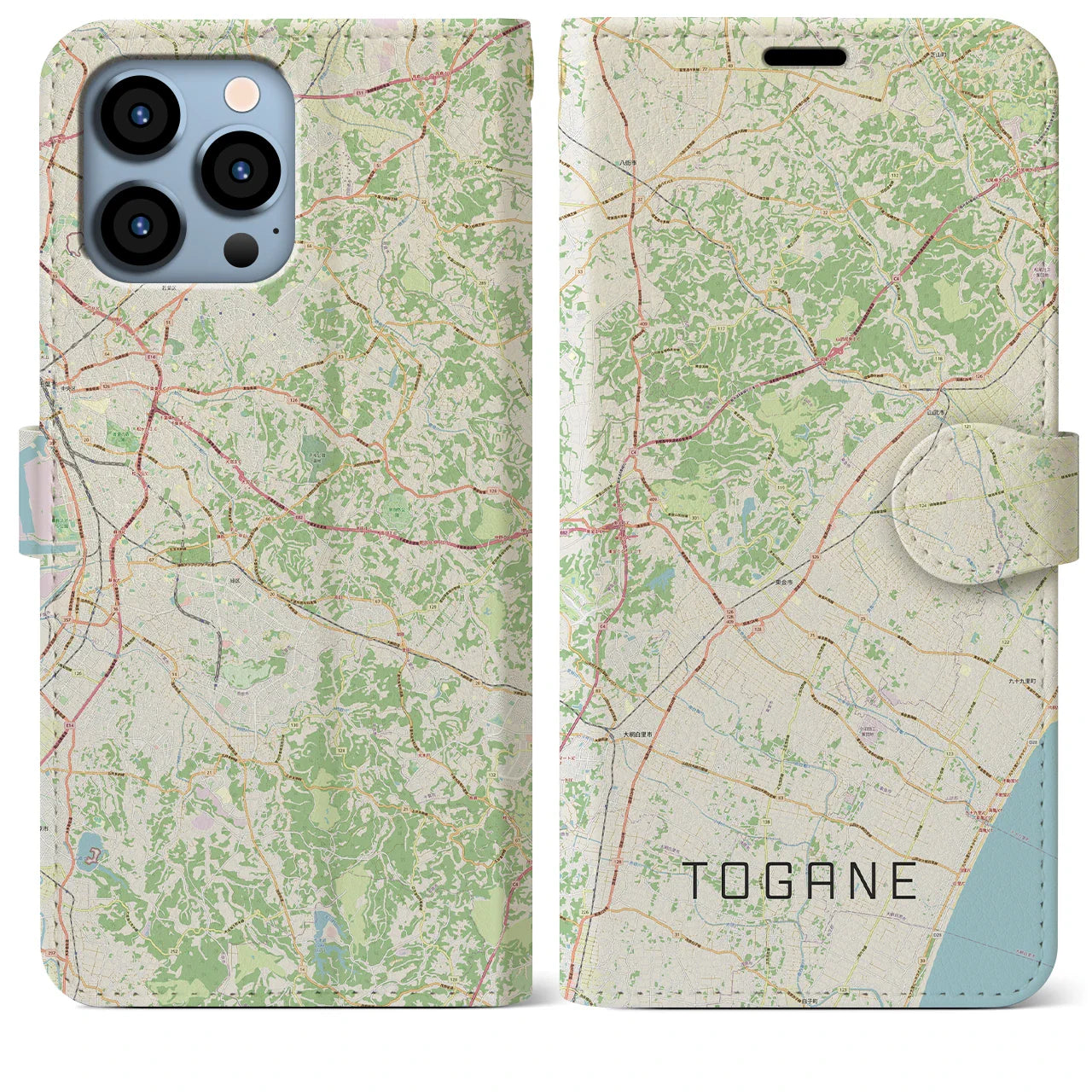 【東金(千葉県)】地図柄iPhoneケース(手帳タイプ)ナチュラル・iPhone 13 Pro Max 用
