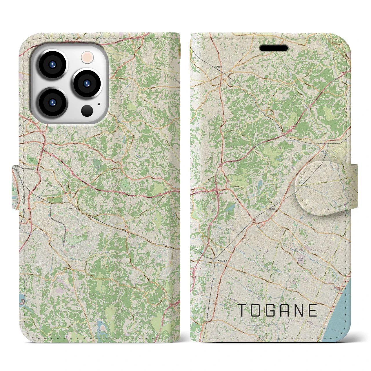 【東金(千葉県)】地図柄iPhoneケース(手帳タイプ)ナチュラル・iPhone 13 Pro 用