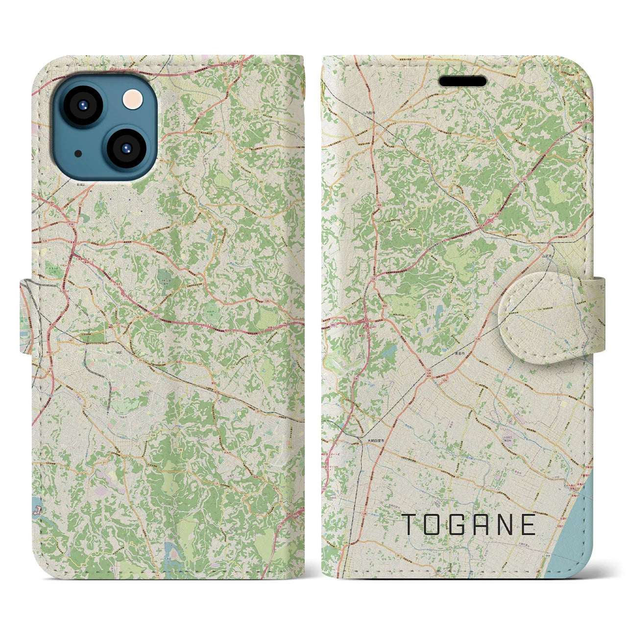 【東金(千葉県)】地図柄iPhoneケース(手帳タイプ)ナチュラル・iPhone 13 用