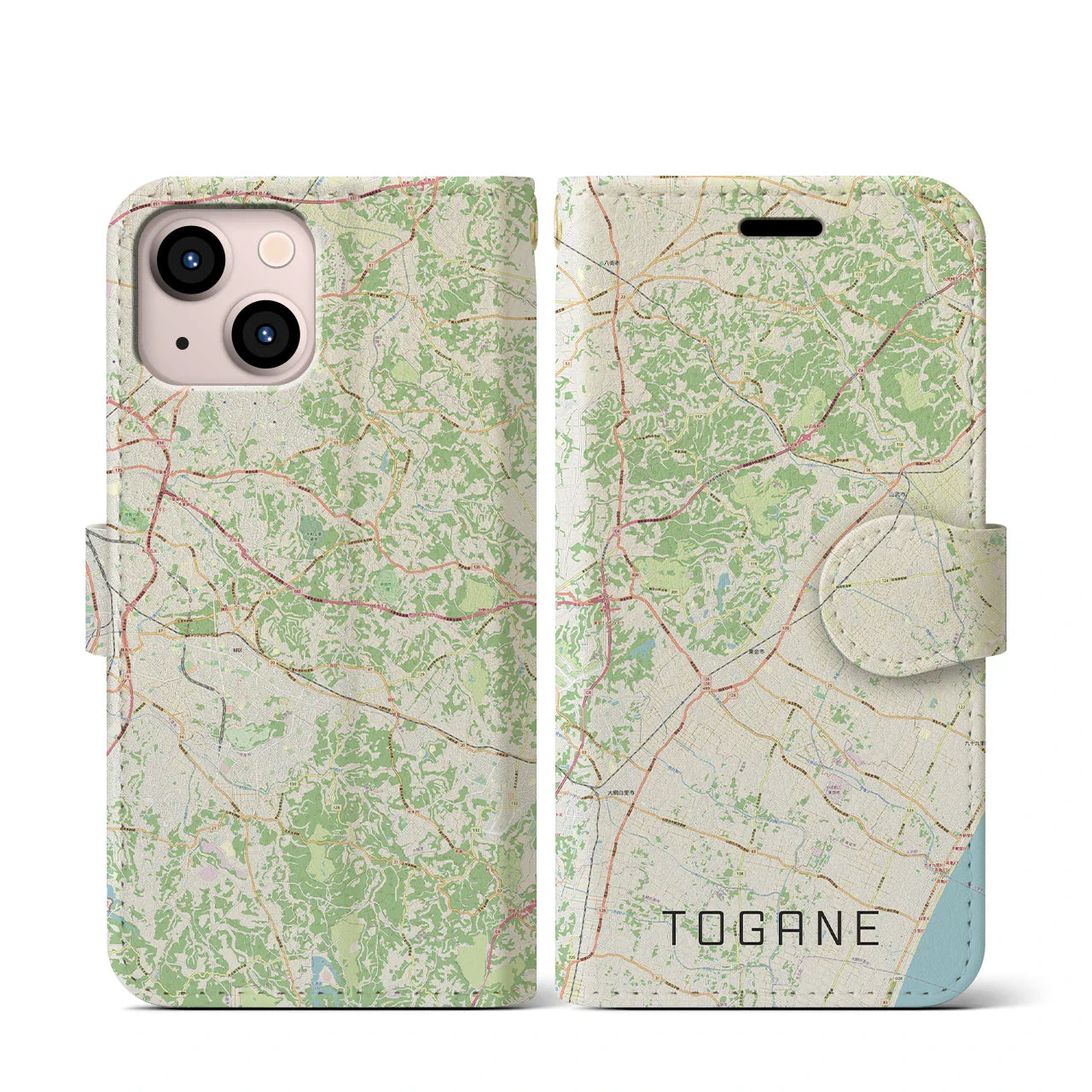 【東金(千葉県)】地図柄iPhoneケース(手帳タイプ)ナチュラル・iPhone 13 mini 用