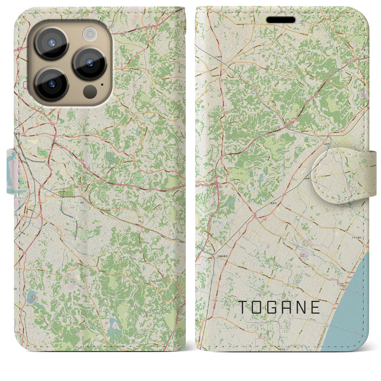 【東金(千葉県)】地図柄iPhoneケース(手帳タイプ)ナチュラル・iPhone 14 Pro Max 用