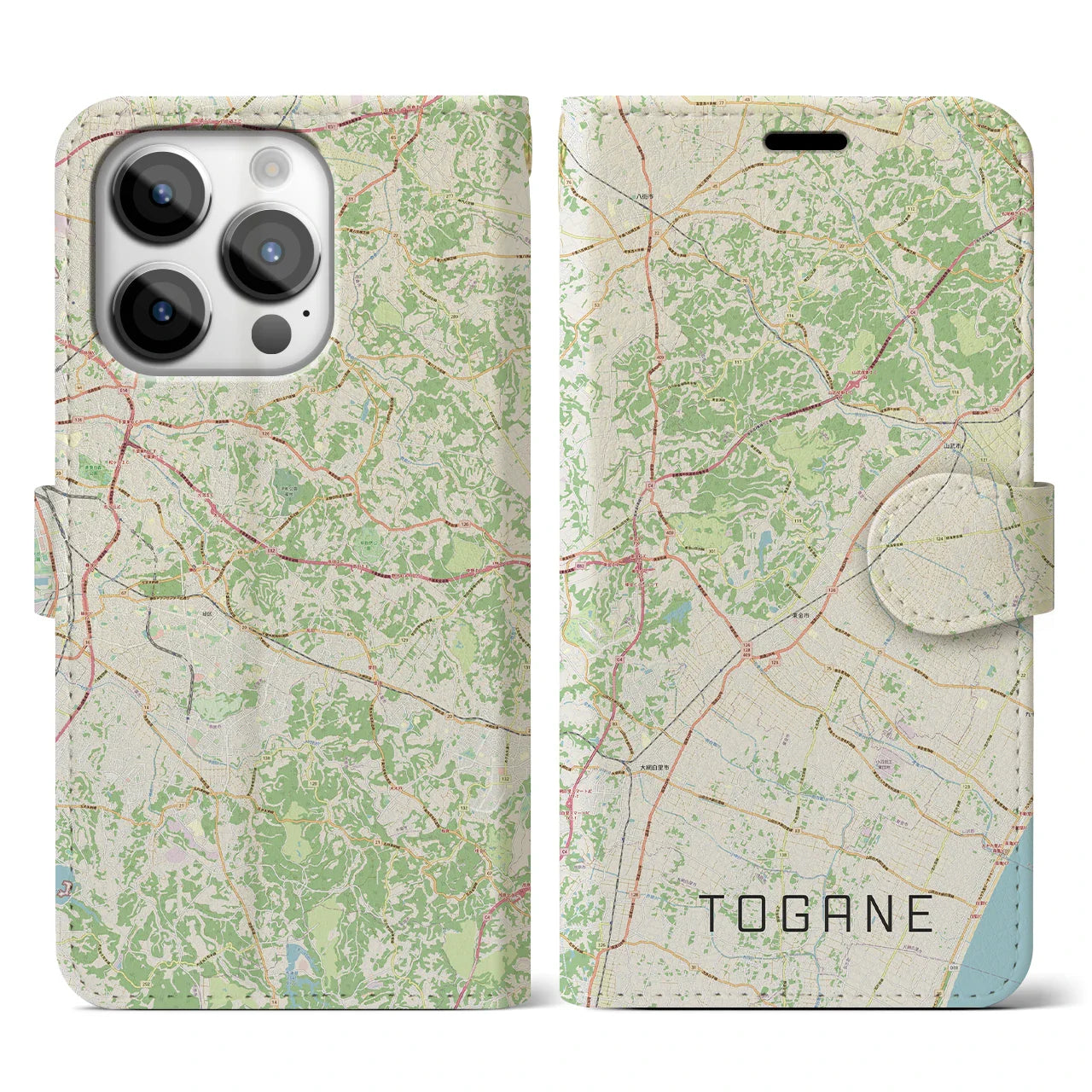 【東金(千葉県)】地図柄iPhoneケース(手帳タイプ)ナチュラル・iPhone 14 Pro 用