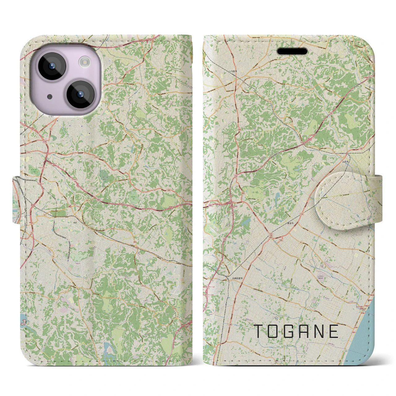 【東金(千葉県)】地図柄iPhoneケース(手帳タイプ)ナチュラル・iPhone 14 用