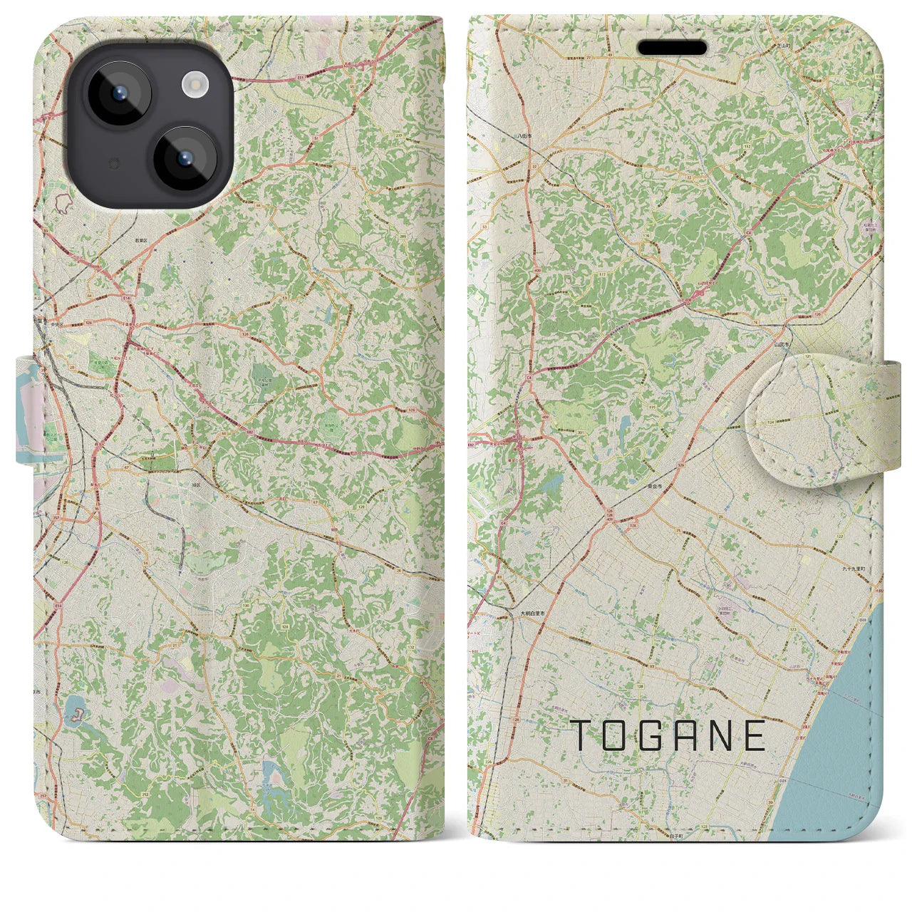 【東金(千葉県)】地図柄iPhoneケース(手帳タイプ)ナチュラル・iPhone 14 Plus 用