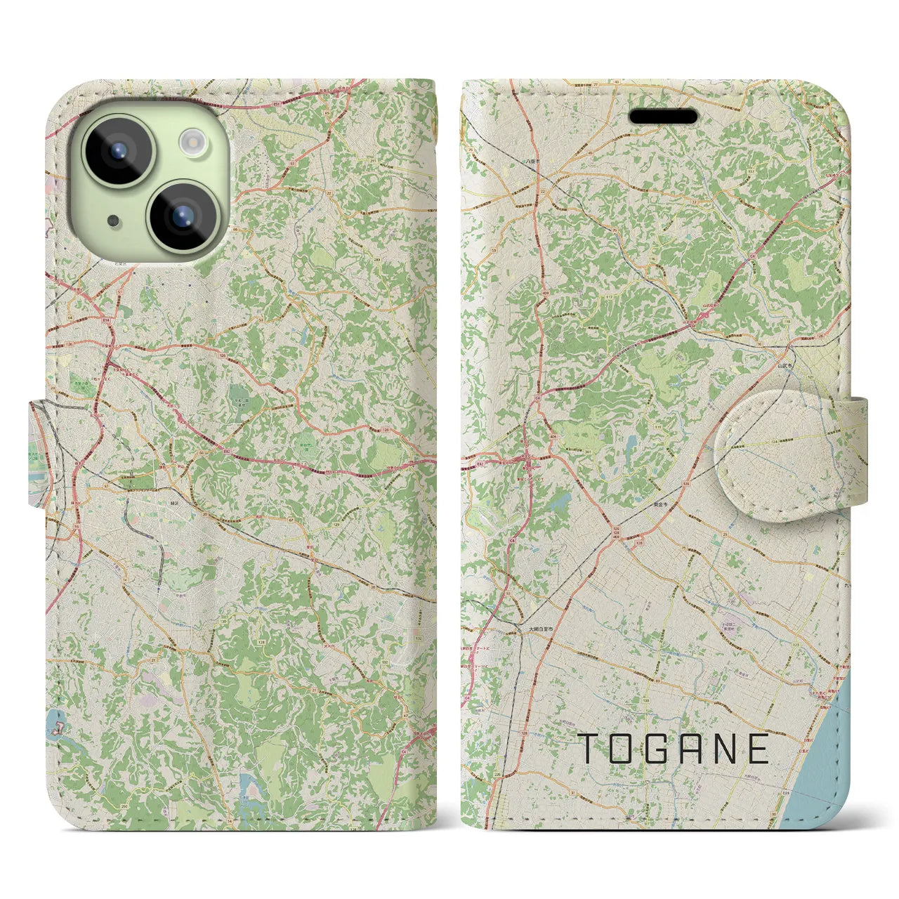 【東金(千葉県)】地図柄iPhoneケース(手帳タイプ)ナチュラル・iPhone 15 用