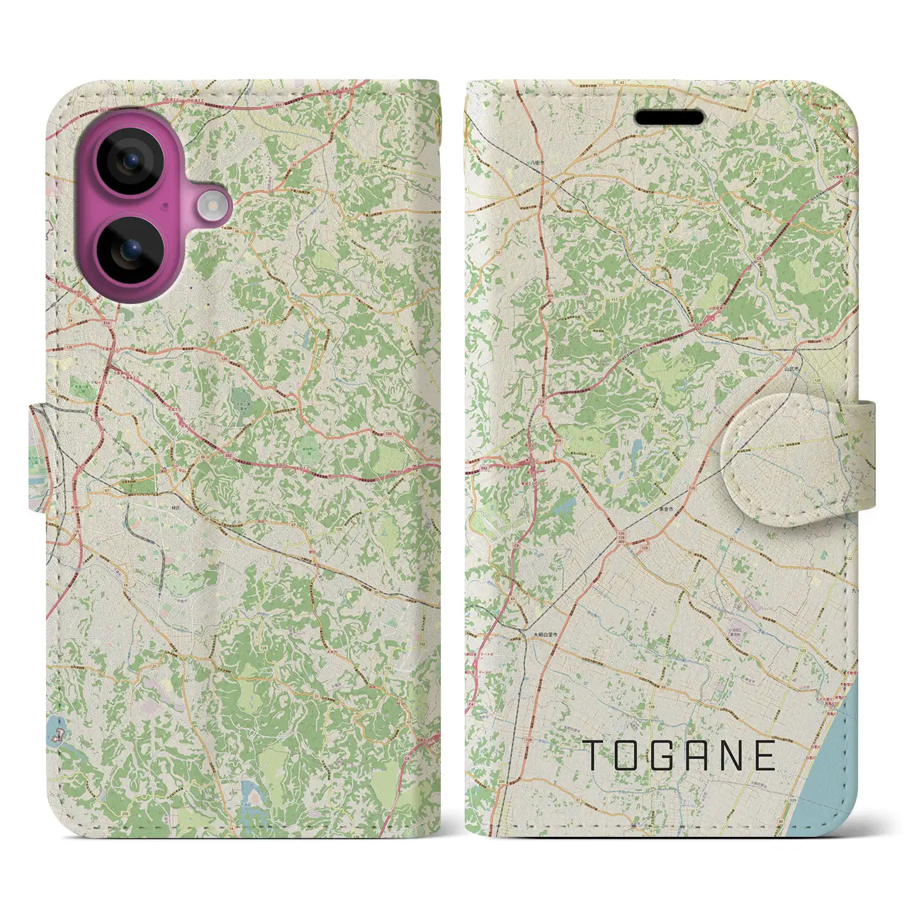 【東金(千葉県)】地図柄iPhoneケース(手帳タイプ)ナチュラル・iPhone 16 Pro 用