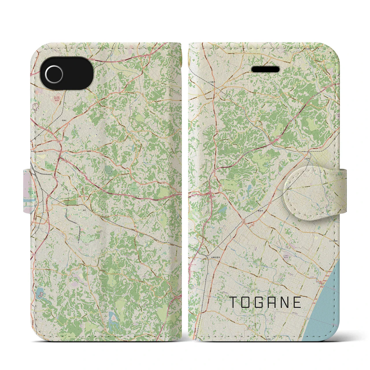 【東金(千葉県)】地図柄iPhoneケース(手帳タイプ)ナチュラル・iPhone SE(第3 / 第2世代) / 8 / 7 / 6s / 6 用