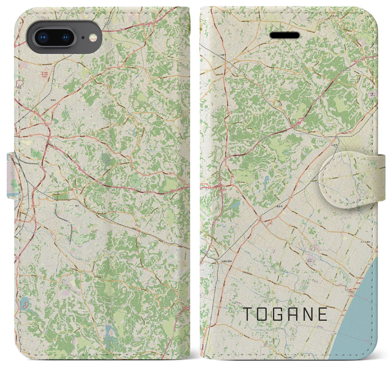 【東金(千葉県)】地図柄iPhoneケース(手帳タイプ)ナチュラル・iPhone 8Plus /7Plus / 6sPlus / 6Plus 用