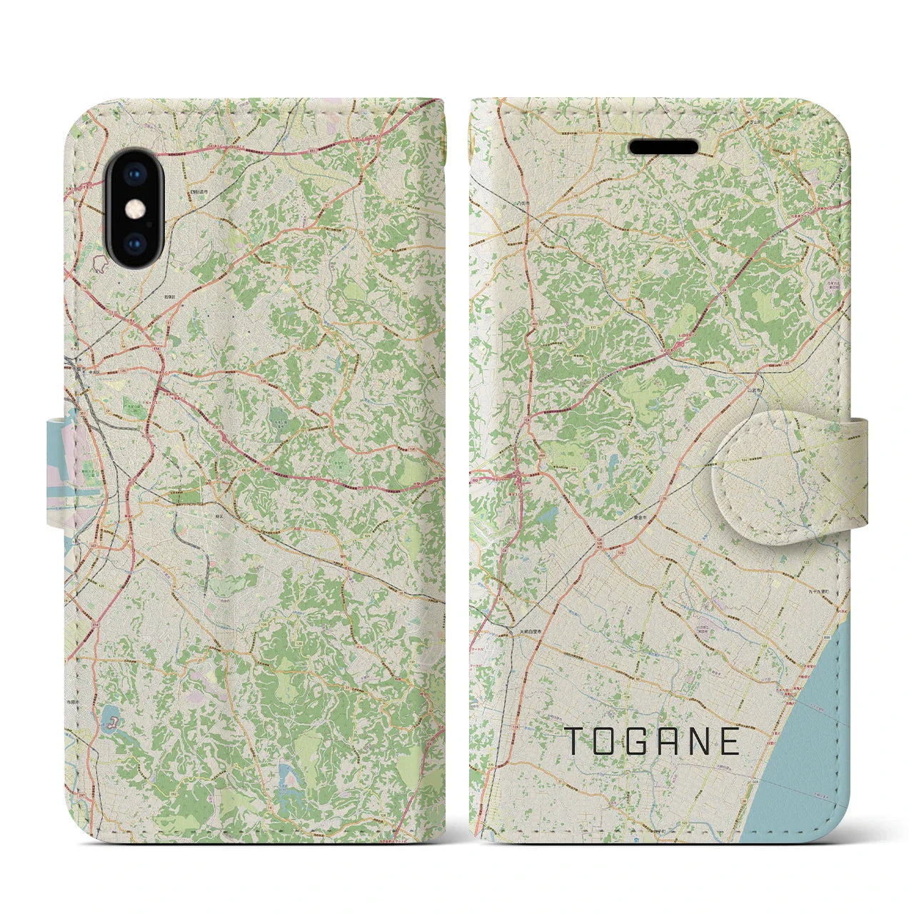【東金(千葉県)】地図柄iPhoneケース(手帳タイプ)ナチュラル・iPhone XS / X 用