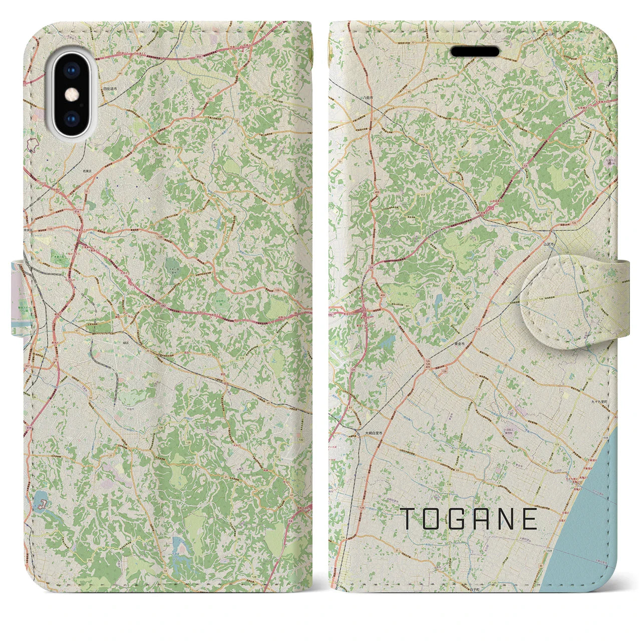 【東金(千葉県)】地図柄iPhoneケース(手帳タイプ)ナチュラル・iPhone XS Max 用