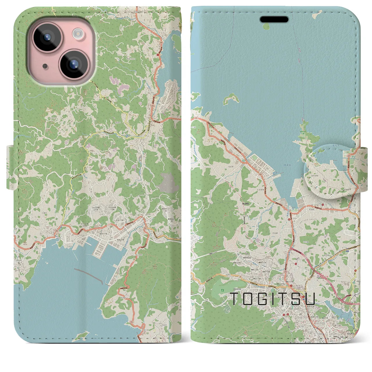 【時津(長崎県)】地図柄iPhoneケース(手帳タイプ)