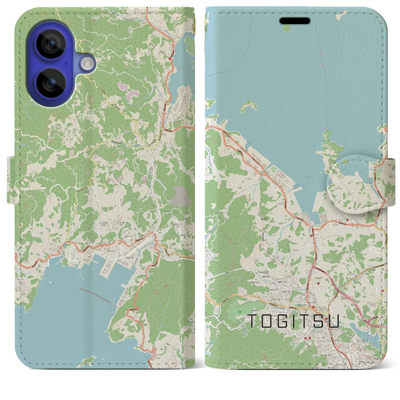 【時津(長崎県)】地図柄iPhoneケース(手帳タイプ)