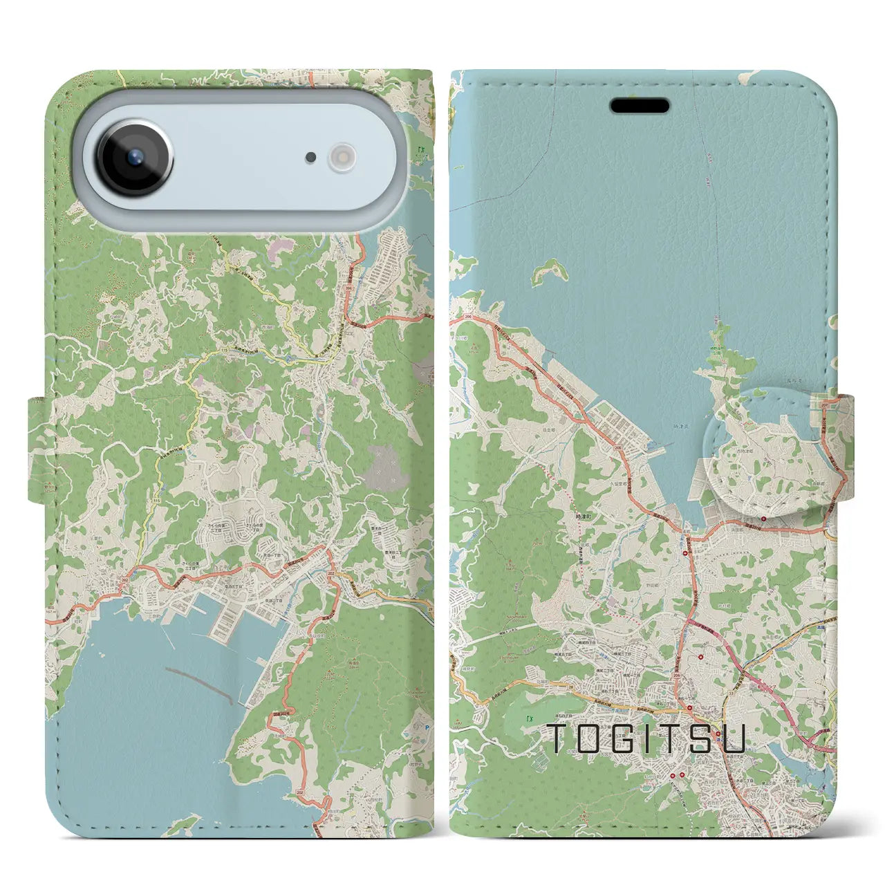 【時津(長崎県)】地図柄iPhoneケース(手帳タイプ)モノトーン・iPhone 17 Pro Max 用