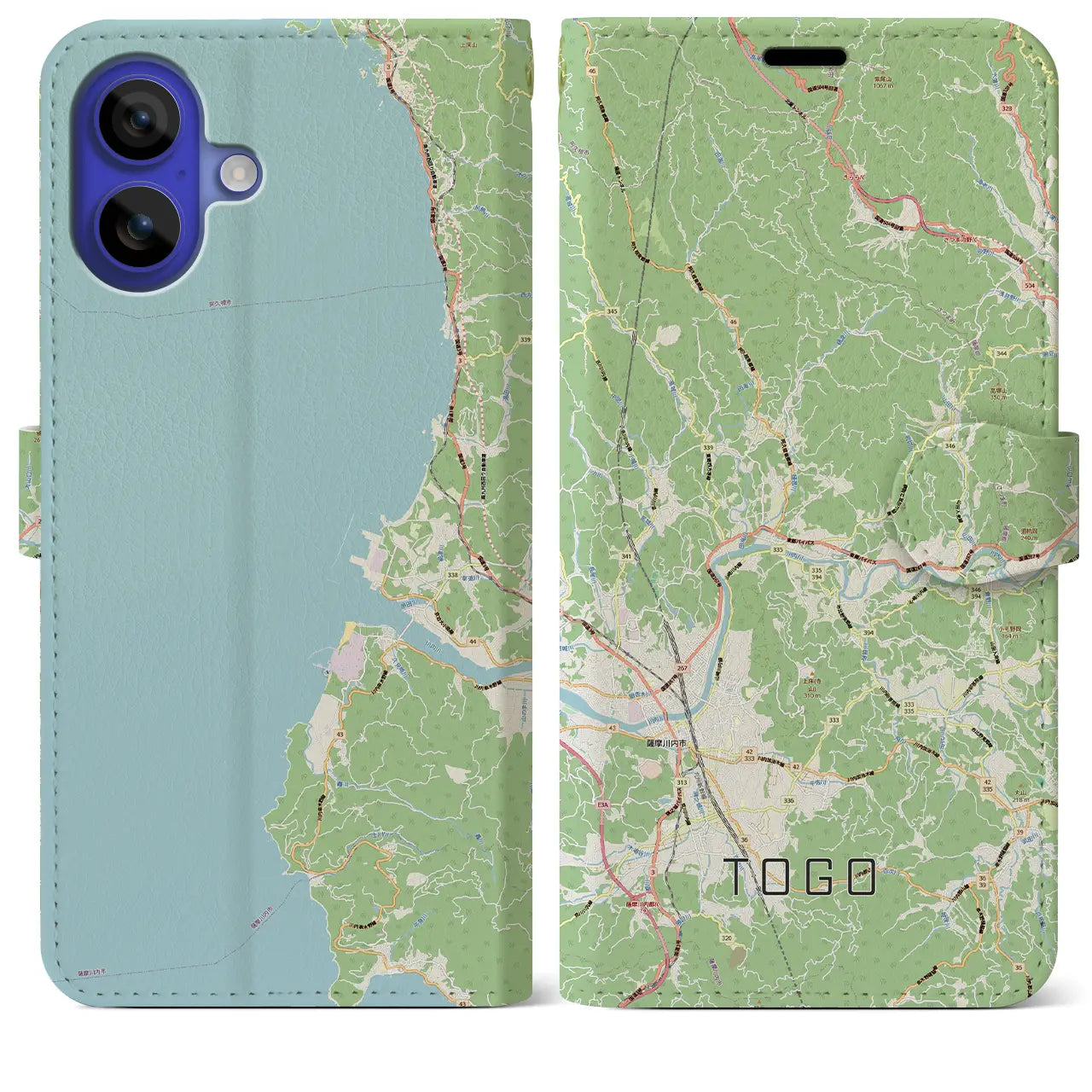 【東郷(鹿児島県)】地図柄iPhoneケース(手帳タイプ)モノトーン・iPhone 16 Pro Max 用