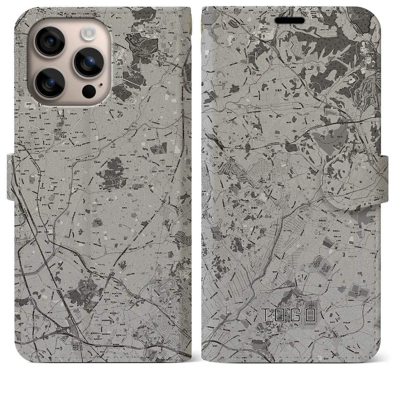 【東郷(愛知県)】地図柄iPhoneケース(手帳タイプ)モノトーン・iPhone 16 Plus 用