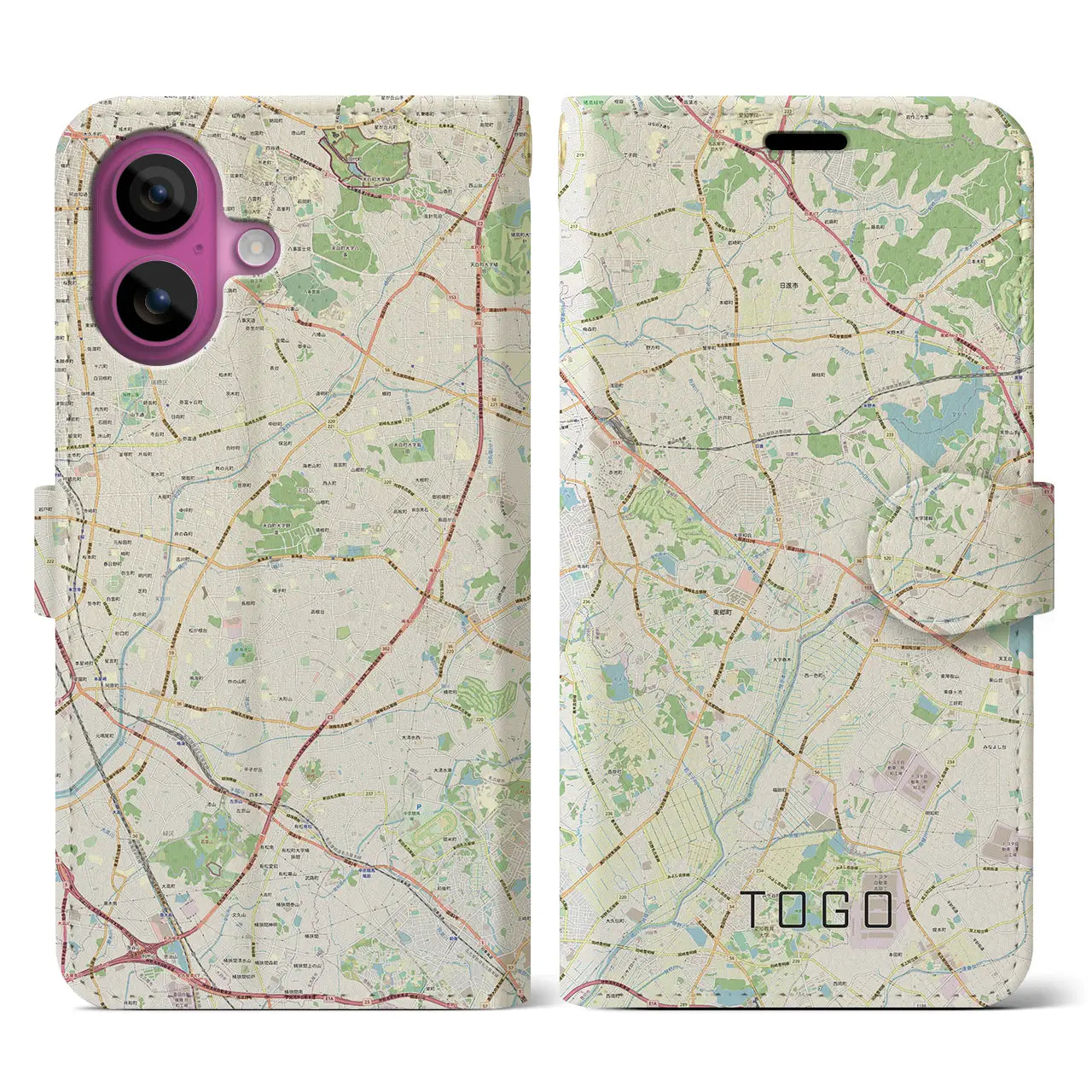 【東郷(愛知県)】地図柄iPhoneケース(手帳タイプ)ナチュラル・iPhone 16 Pro 用