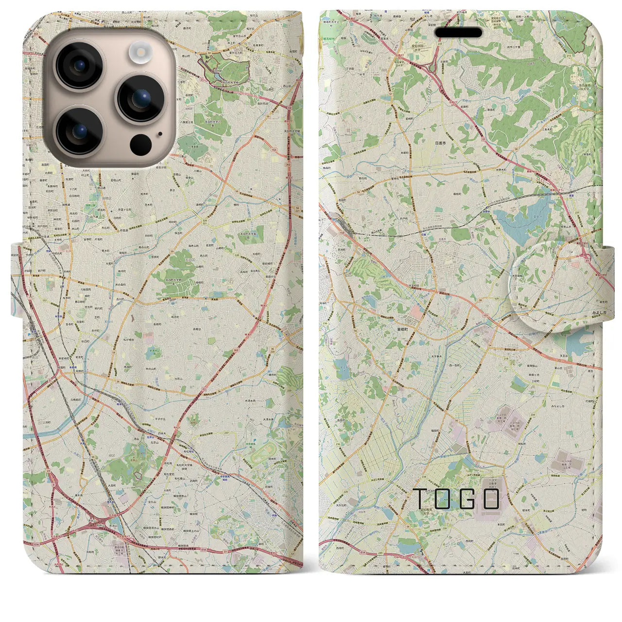 【東郷(愛知県)】地図柄iPhoneケース(手帳タイプ)ナチュラル・iPhone 16 Plus 用