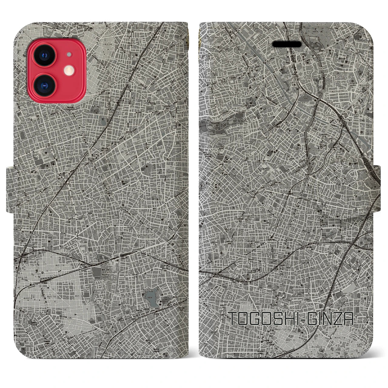 【戸越銀座(東京都)】地図柄iPhoneケース(手帳タイプ)モノトーン・iPhone 11 用