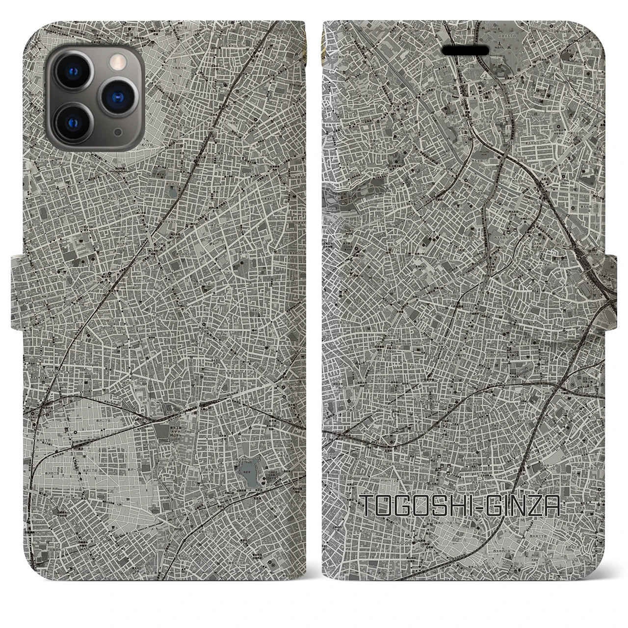 【戸越銀座(東京都)】地図柄iPhoneケース(手帳タイプ)モノトーン・iPhone 11 Pro Max 用