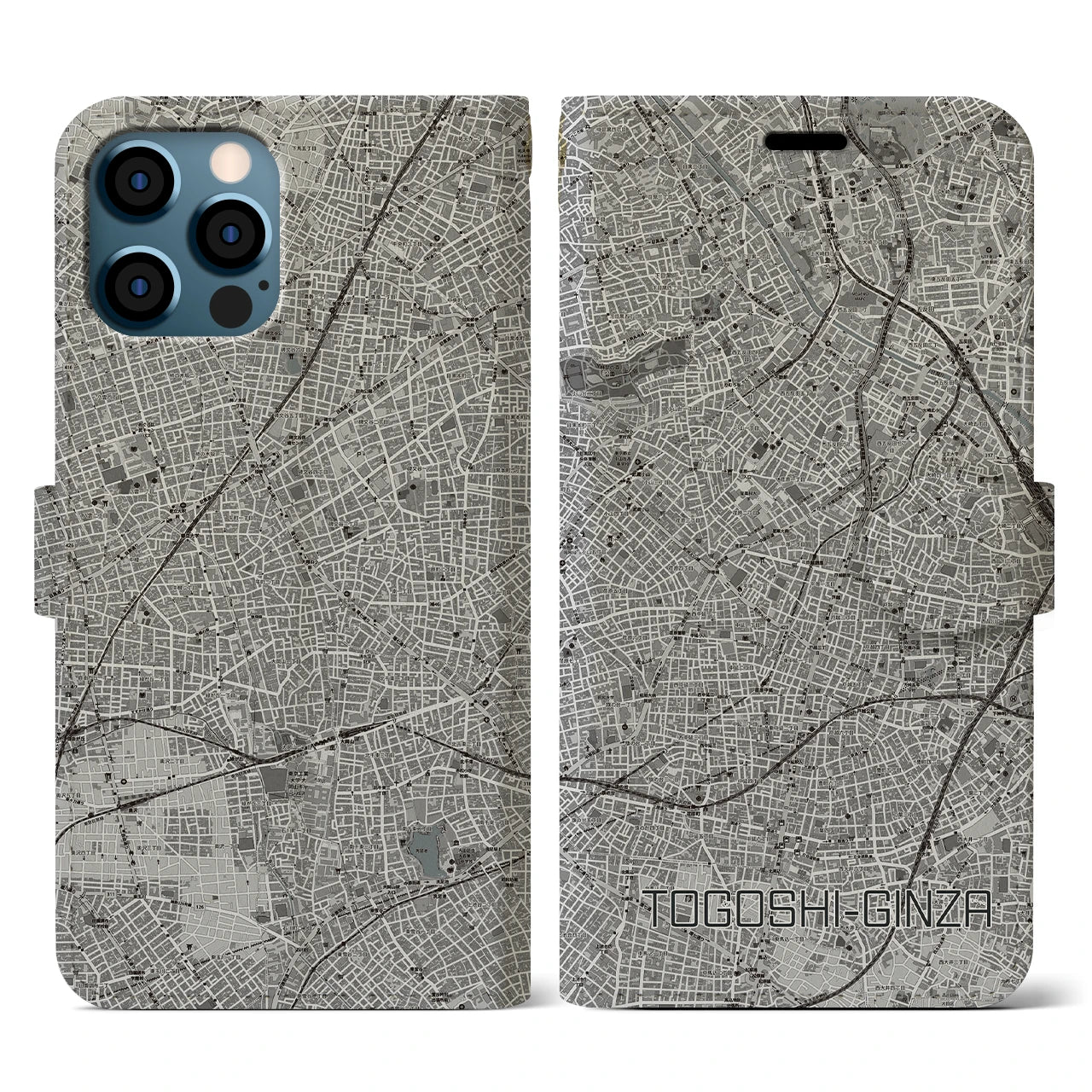 【戸越銀座(東京都)】地図柄iPhoneケース(手帳タイプ)モノトーン・iPhone 12 / 12 Pro 用