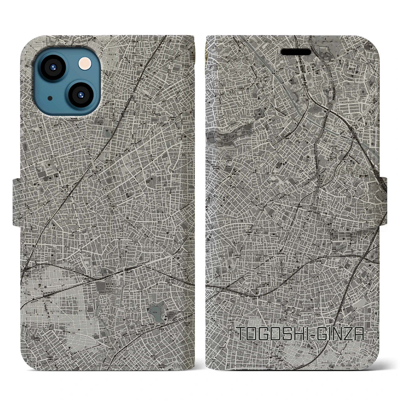 【戸越銀座(東京都)】地図柄iPhoneケース(手帳タイプ)モノトーン・iPhone 13 用