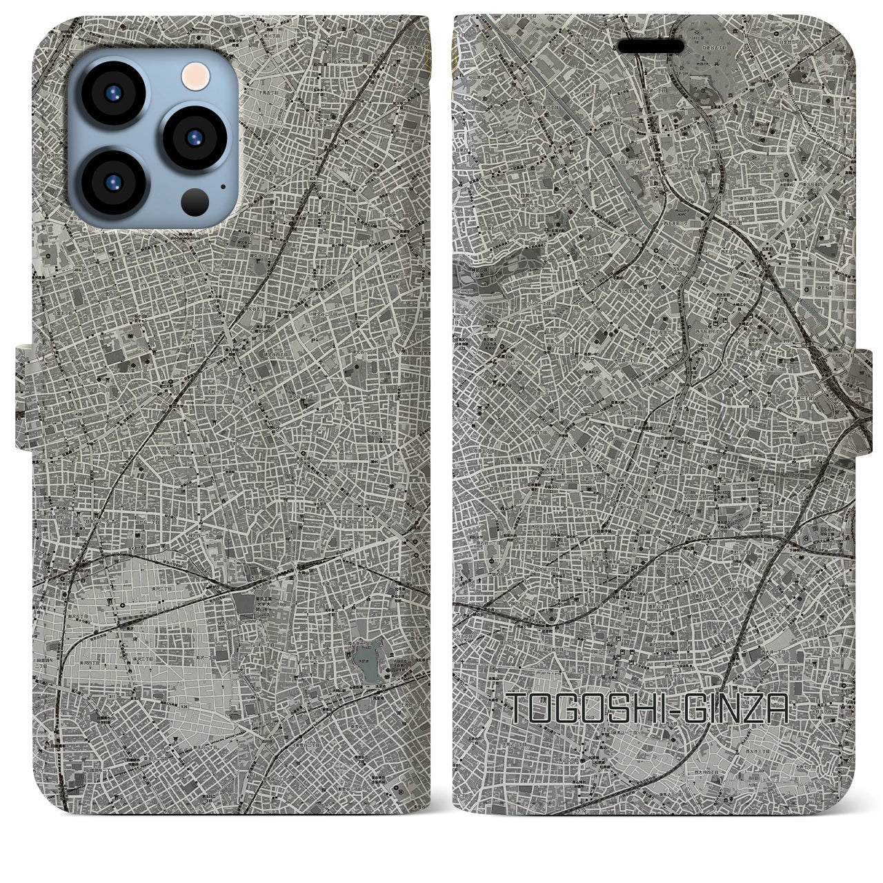 【戸越銀座(東京都)】地図柄iPhoneケース(手帳タイプ)モノトーン・iPhone 13 Pro Max 用