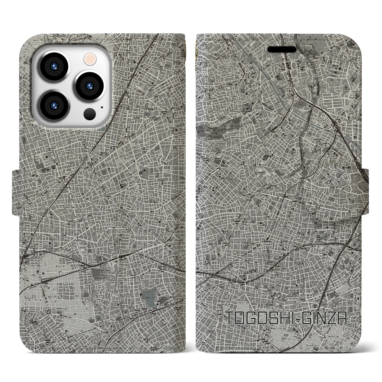 【戸越銀座(東京都)】地図柄iPhoneケース(手帳タイプ)モノトーン・iPhone 13 Pro 用