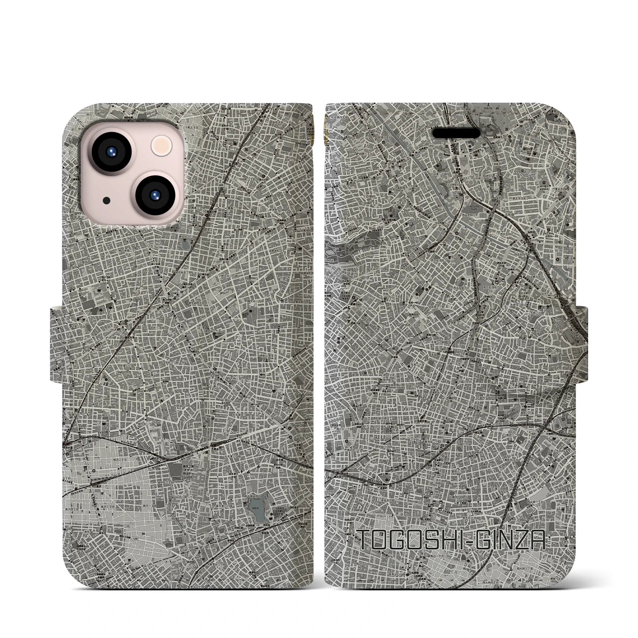 【戸越銀座(東京都)】地図柄iPhoneケース(手帳タイプ)モノトーン・iPhone 13 mini 用