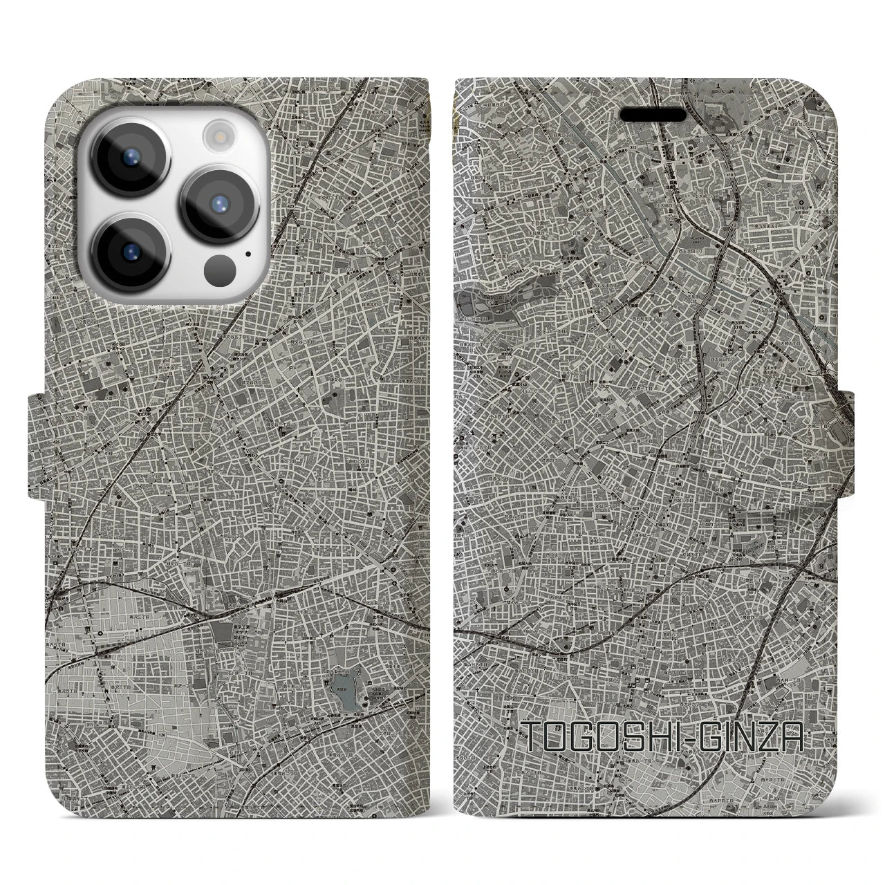 【戸越銀座(東京都)】地図柄iPhoneケース(手帳タイプ)モノトーン・iPhone 14 Pro 用