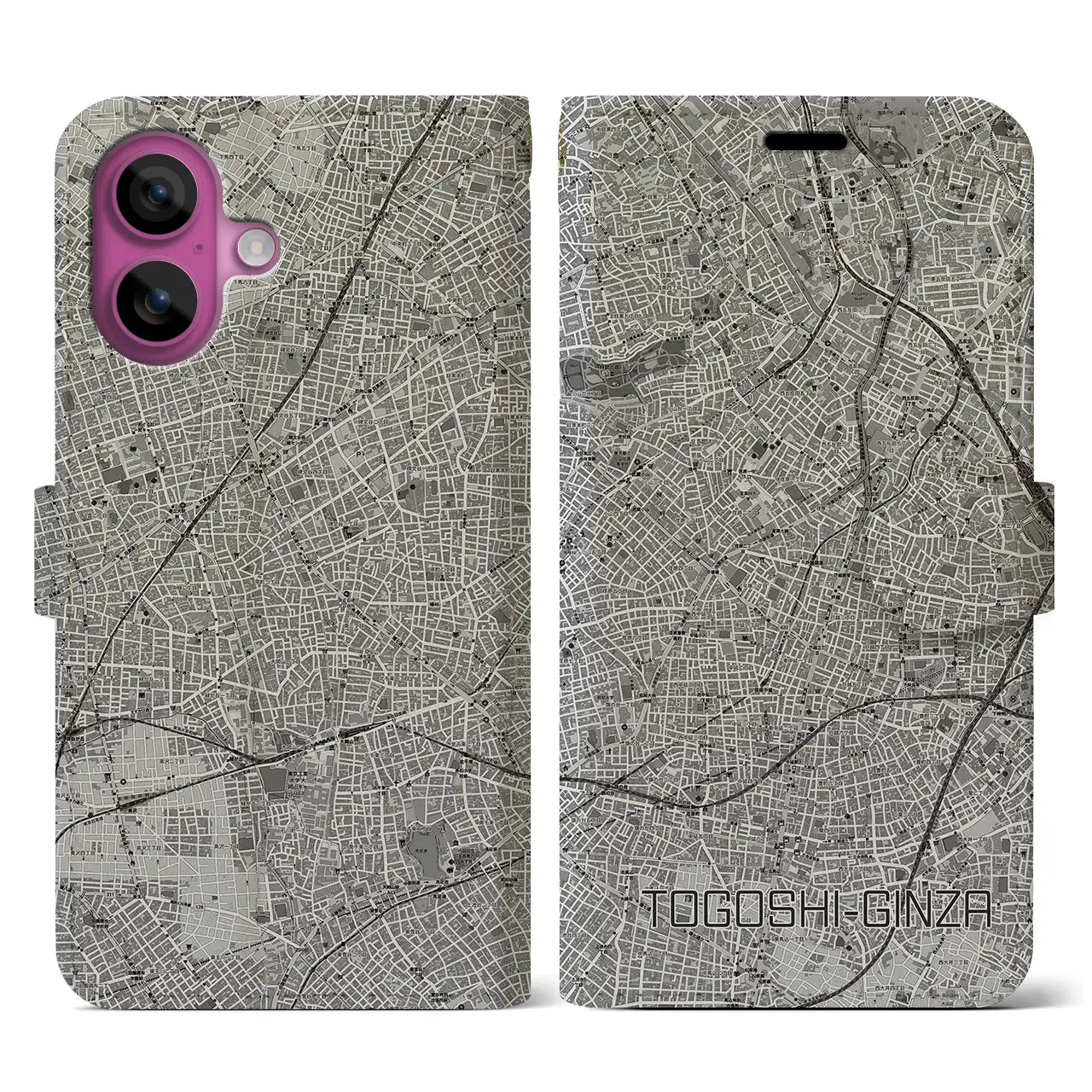 【戸越銀座(東京都)】地図柄iPhoneケース(手帳タイプ)モノトーン・iPhone 16 Pro 用