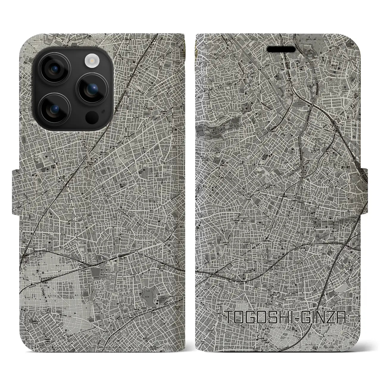【戸越銀座(東京都)】地図柄iPhoneケース(手帳タイプ)モノトーン・iPhone 16 用