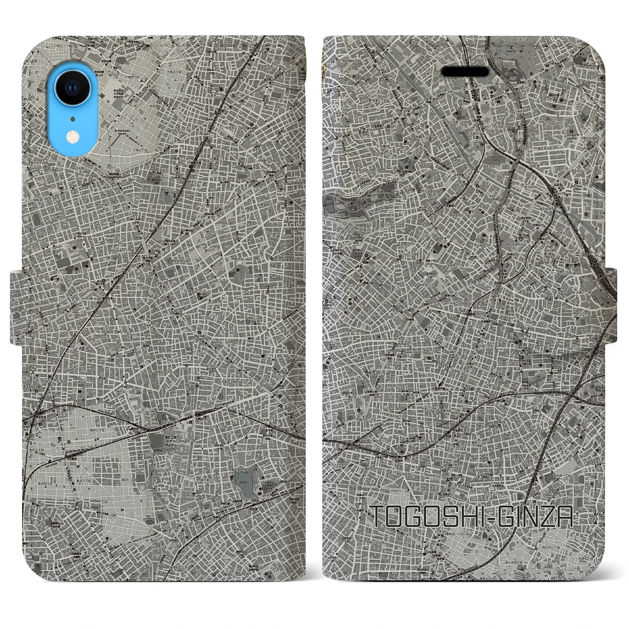 【戸越銀座(東京都)】地図柄iPhoneケース(手帳タイプ)モノトーン・iPhone XR 用